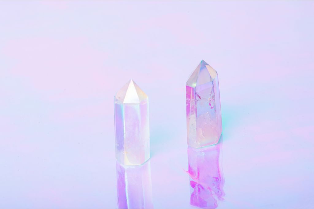 coated crystals on pink background