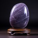 olished lavender jade stone on dark platform