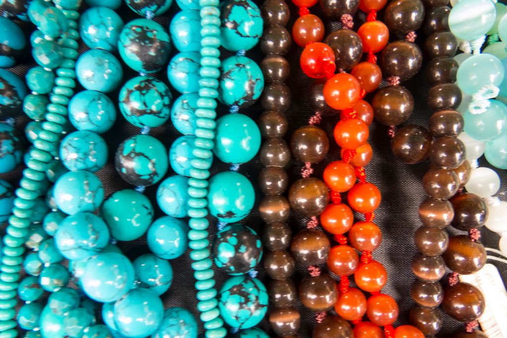 close up photo of turquoise beads 